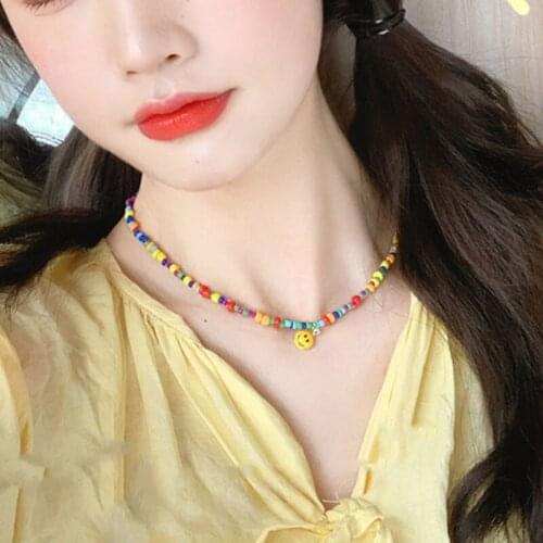 U-Magical Statement Multicolor Beaded Chokers Necklaces for Women Textured Smile Face Party Pendant Necklace Jewelry Accessories