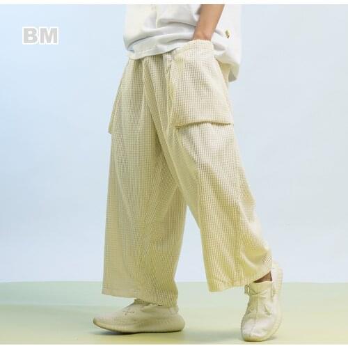 Spring Big Pocket Loose Plus Size Wide Leg Pants Hip Hop Couple Clothes Harajuku Straight Corduroy Cropped Trousers Men Women