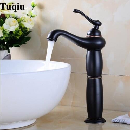 Vidric Basin Faucets Black Brass Lamp Shape Bathroom Sink Faucet Single Handle Hole Deck Vintage Wash Hot Cold Mixer Tap Crane