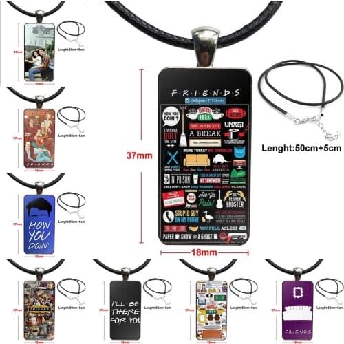 Friends Tv Show Painted Series Funny Glass Pendant Necklace Handmade Half Pendant Rectangle Necklace For Women Jewellery