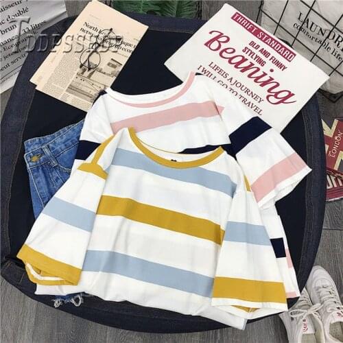 Stripe Half Sleeve Summer Women T Shirt Ins Popular Casual Streetwear Female Tee Shirts