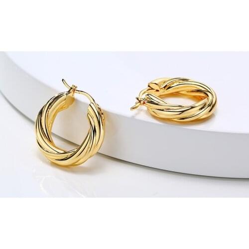 Chunky Twisted Tube Hoop Earring for Women Gold Filled Brass Elegant Stylish Hoops Thick Circle Earring
