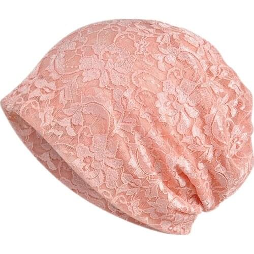 Spring Summer Female Skullies Beanies Thin Lace Breathable Knitted Caps For Women Girls Cotton Hedging Cap Bonnet Hat Collar