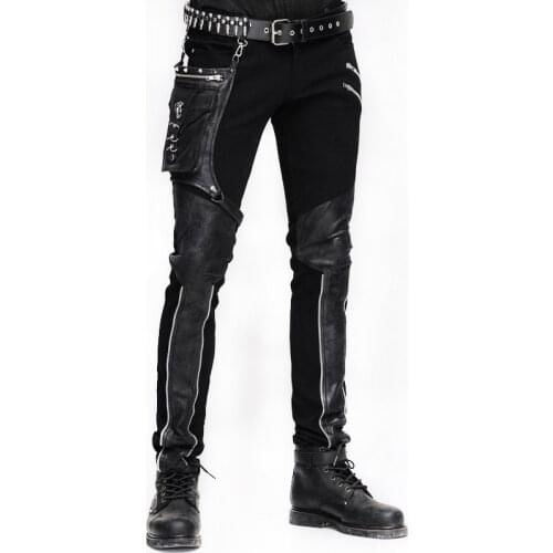 Steampunk Winter Men Long Jean Pants Gothic High Waist Mens Pants Trousers Black Brown Tights Slimming Streetwear For Male