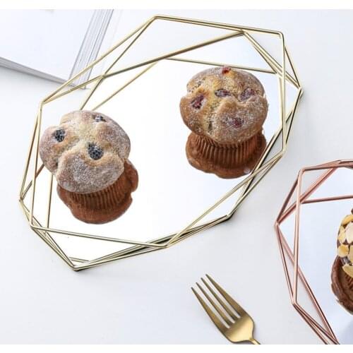 Nordic Golden Metal Geometric Storage Trays Ornaments Alloy Household Storage Decorative Plate Skincare Jewelry Display Plates