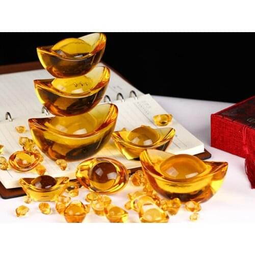 1.4-8Cm Glaze Citrine Ingot Artificial Chinese Ancient Gold Ingot Chinese Feng Shui Mascot Money Lucky Fortune Wealth Home Decor
