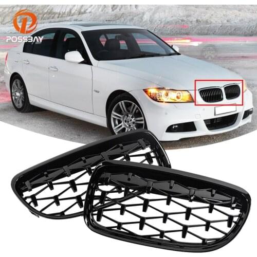 1 Pair/Set Grille Front Kidney Grill Glossy Black Cool Diamond Style for BMW 3-Series E90 E91 2008 2009 2010 2011 2012 Facelift