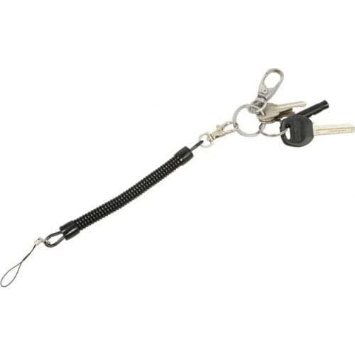 10Pcs Black Retractable Coil Cord Springs Keychain Swivel Lobster Clasp Keyring