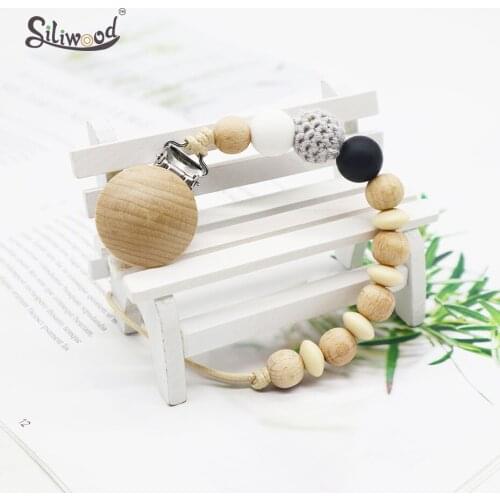 10pc New Pacifier Clips Nipple Holder Bebes Accesorios Silicone Crochet Beads Wood Teether Tooth Holder For Children Baby Chain