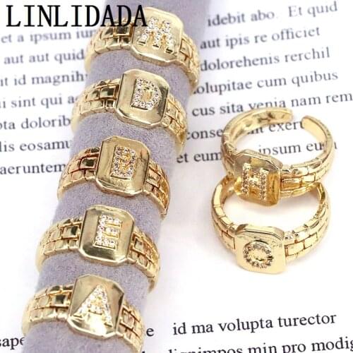 10Pcs New design gold fashion cubic zircon micro pave A-Z letter luxury ring jewelry