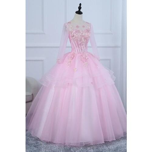 100%real pink long sleeve ball gown dress medieval dress Renaissance gown Sissi princess Cosplay Victorian/Marie Belle Ball