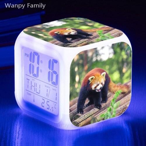 2020 New Cute Raccoon Alarm Clock 7 Color Glowing LED Digital Alarm Clock Kids room Multifunctio Night light Electronic Clock