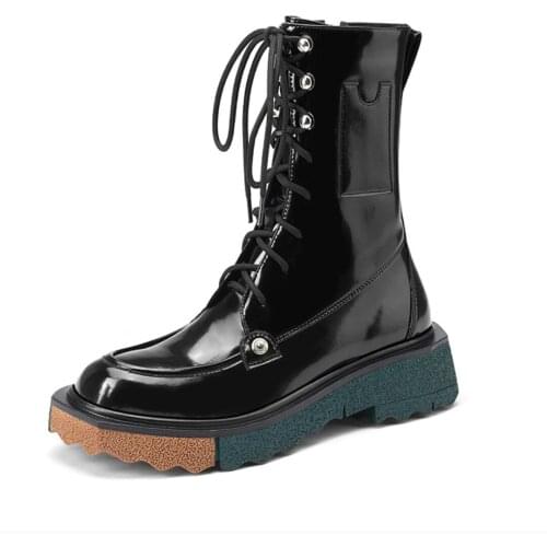 2021 New Autumn Martin Boots Women British Style Retro Wild Thick-Soled Motorcycle Boots Women Shoes Patent Leather Leather Boot