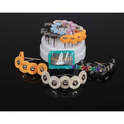 40pc Assorted Dental Polishing Polisher Brush Wheel+50*Dental Diamond Burs&1pc 60 Hole Bur Block