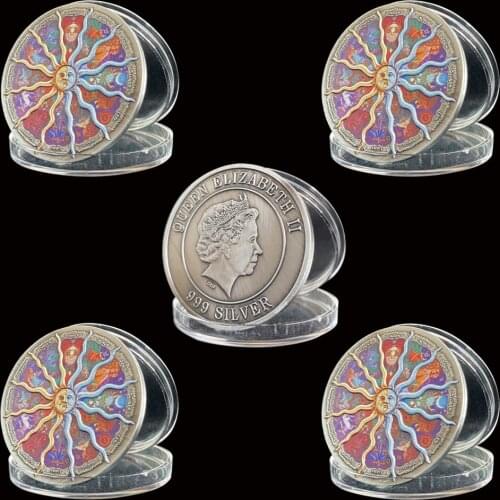 5PCS Twelve Constellations Colorful Sliver Coins Elizabeth II For Collectibles