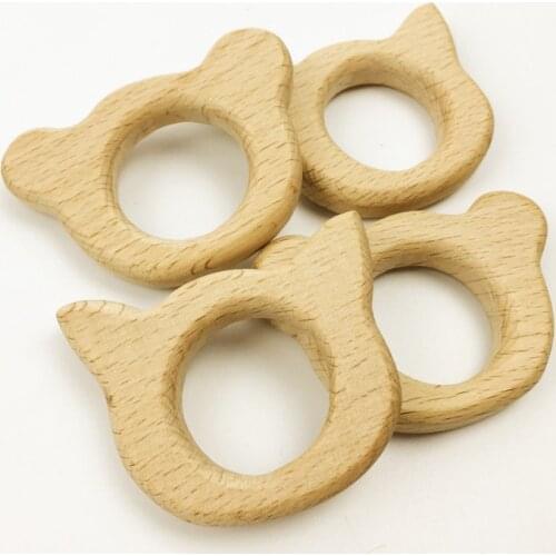 6PC bear and cat Organic Wooden Rattle Teddy Montessori Toy Wooden Baby Rattle Hand Cut pendant DIY Decorative Teether
