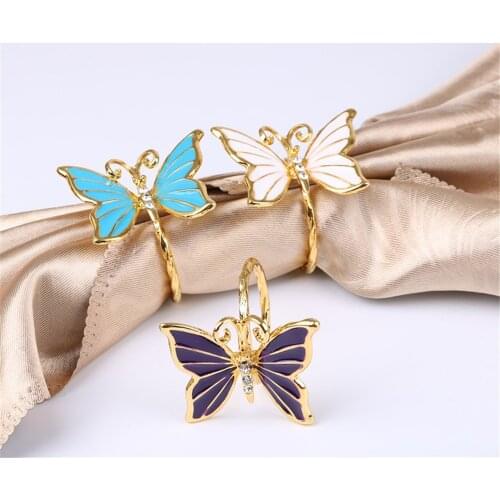 6PCS gold alloy butterfly napkin buckle hotel home decoration wedding table supplies napkin ring gold white / gold purple / gold