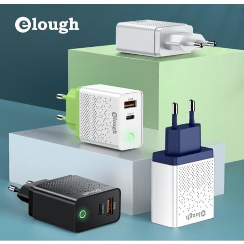 Elough USB Type-C Two In One EU US UK 1 Time 2 Ports 4X Fast Charging Quick Charger 3.0 High Speed For Iphone Android Devicis