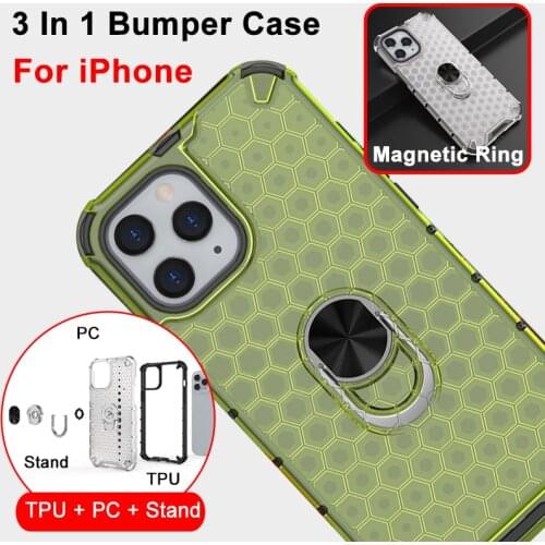 Honeycomb magnetic holder phone case for iPhone 13 12 11 Pro Max Mini Xr XS 6s 7 8 Plus PC+TPU airbags shockproof protector
