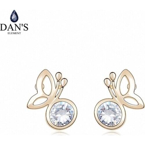 DANS ELEMENT 3 Colors Real Big Brand AAA Zirconia Micro Inlays Stud Earrings for Women Insect 96240white