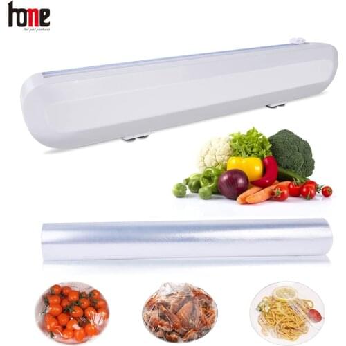 Plastic Wrap Dispenser with Slide Cutter Refillable Reusable Cling Film Dispenser for Aluminum Foil Kitchen Accessorie Organizer