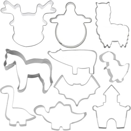 10pcs Cookie Cutter Mould Pizza Bread Cake Biscuit Press Icing Set Stamp Mold Dessert Decoration Tools Christmas Kitchen Gadgets