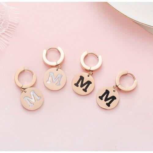 Geometric Round Luxury Shell M Letter Earrings for Women Stainless Steel Stud Earrings Original Brand Earings kolczyki Z016