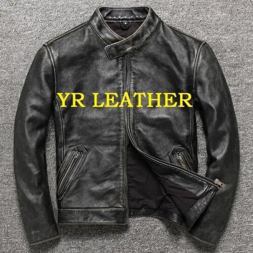 YR!Free shipping.Wholesales.Brand mens street cool genuine leather jacket.vintage cowhide coat.plus size slim motor jacket