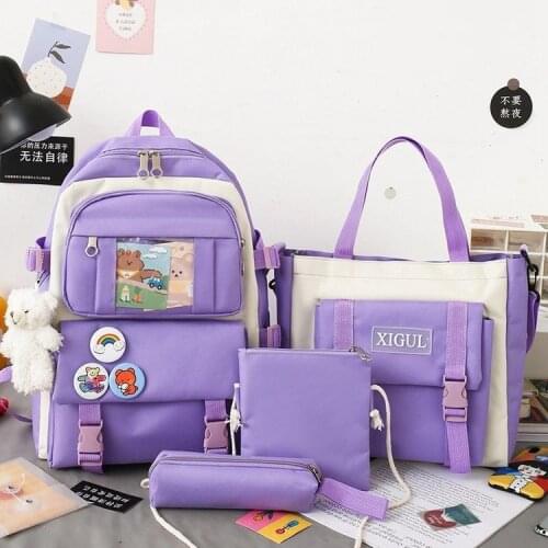4 pcs sets canvas Schoolbags For Teenage Girls Female Children Shoulder Bags New Trend Female Backpack Fashion Women Backpack
