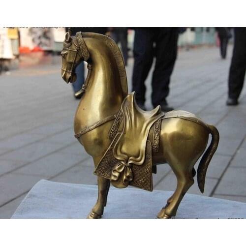 Chinese Pure Copper Bronze Feng Shui Lucky Money Bag Wealth Run Horse Art Statue