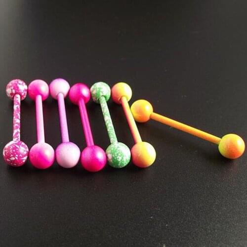 1Piece 14G 1.6x18x5mm Spot Logo Desigh Tongue Ring Stainless Steel Straight Barbell Tongue Nail Body Piercing Jewelry