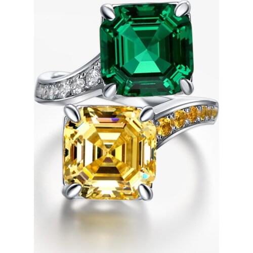 Trendy 100% 925 Sterling Silver Created Moissanite Citrine Emerald Wedding Engagement Adjustable Ring Fine Jewelry Wholesale