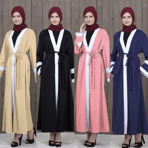 Muslim Bandage Dress Abayas For Women Baju Muslim Wanita Moroccan Robe Orientale Musulman Open Abaya Robe Dubai CN-097