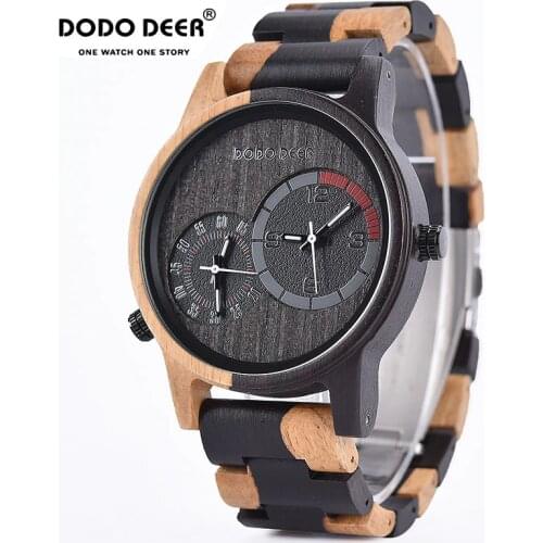 Relogio masculino DODO DEER Watch Men reloj hombre 2 Time Zone Wooden Quartz Wristwatches Mens Gift In Wooden Box Wholesale