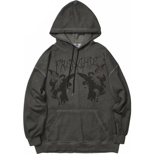 New Autumn Street Harajuku Print Angel Dark Hoodie Women Oversized Casual Pullover Y2K Drawstring Loose Sweater For Unisex