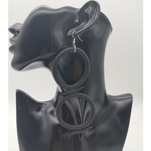 New Black Double Big Circle Long Earrings For Women Fashion Rubber Leather Earring Drop Jewellery Ear Accessories Female