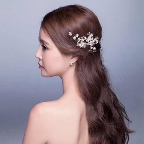 Romantic Elegant Bridal Headdress Alloy Pearl Crystal Rhinestone Flower Hair Comb for Wedding Perform Studio Photo O618