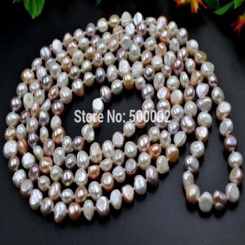 Baroque 60" 8mm freshwater cultured Pearl Necklace free shipping