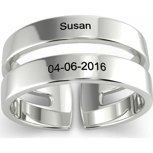 Personalized Engraved Ring with 2 Names Stainless Steel Promise Rings for Women BFF Anniversary Jewelry