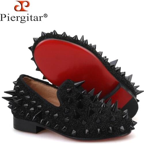 Piergitar 2021 new style parental shoe same men loafers design children spikes loafers handmade party and wedding kid slippers
