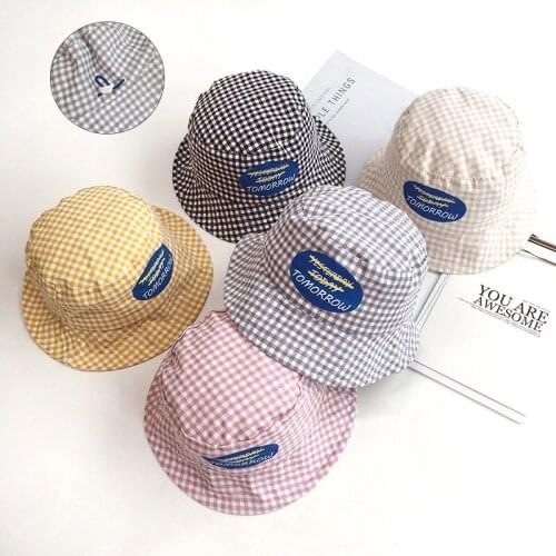 Lovely Plaid Fisherman Hats For Kids Boys Girls Sun Hats Spring Summer Letter Pattern Baby Caps Toddler Bucket Hats