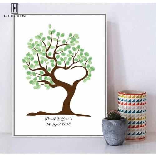 Lush Creative Wedding Tree With Heart ShapeCanvas Free Custom Name And Date Fingerprint Guestbook For Romantic Party Decoration