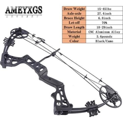 15-45lbs Adjustable Compound Bow 27.4inch Axle To Axle Car Hunting Pulley Bow Archery Training Shooting Sports Right Hand Bow