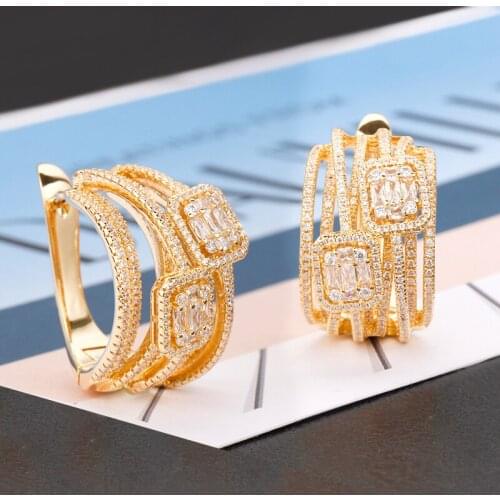 TIRIM Luxury Double Baguette Earrings For Women Wedding Engagement Cubic Zirconia Earring Bridal Fashion Jewelry Accessories