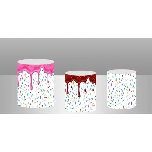 Sensfun Candy Bar Donuts Cylinder Covers For Girls Baby Shower 1st Birthday Party Round Backdrop