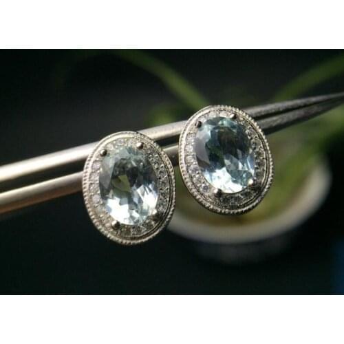 Natural Aquamarine stud earring Free shipping Jewelry Natural real Aquamarine 925 silver Earring