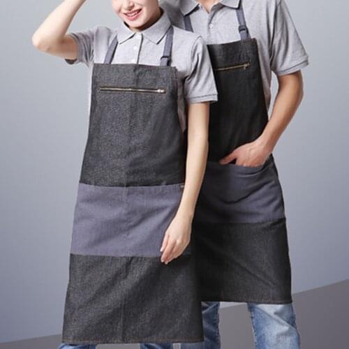 Blue Black Denim Apron Barista Bartender Baker Waiter Waitress Chef Culinary Uniform Cafe Bistro Hotel Restaurant Work Wear B8