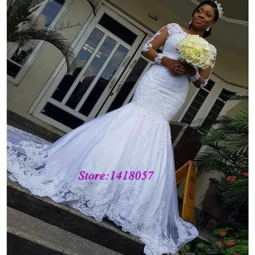 Vestido de Noiva Sereia 2020 Berta Wedding Dress Long Sleeve Lace Mermaid Bride Dresses Turkey Black Women Beads