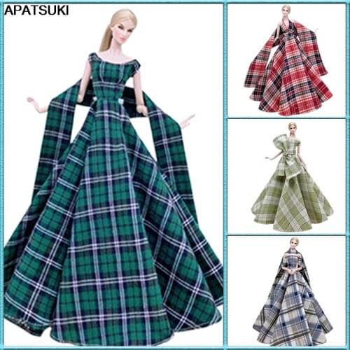 Plaid High Fashion Wedding Dress for Barbie Doll Outfits Clothes Big Evening Dresses Party Gown 1/6 Dolls Accessories Kids Toys