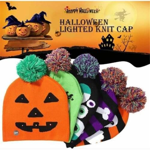 LED Halloween Hat New Luminous Knitted Hat Skull Ghost With Lamp Cap Children Adult Hat Party Supplies Hat
